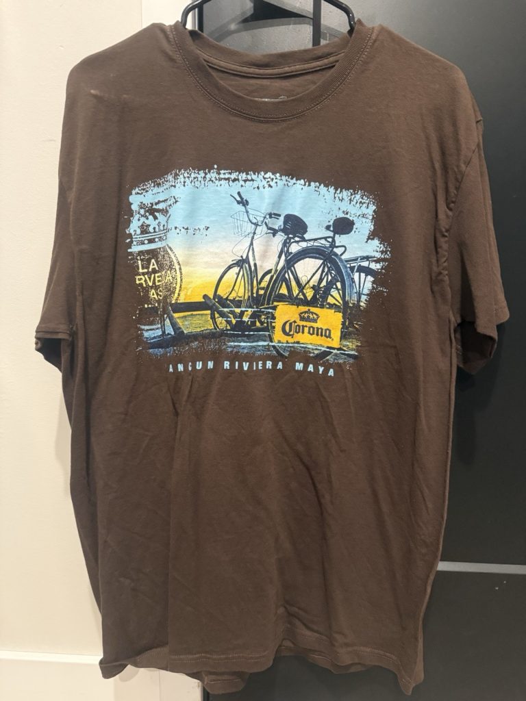Corona Cancun Riviera Maya T-Shirt Brown Graphic Bikes Beach Tee Size Large