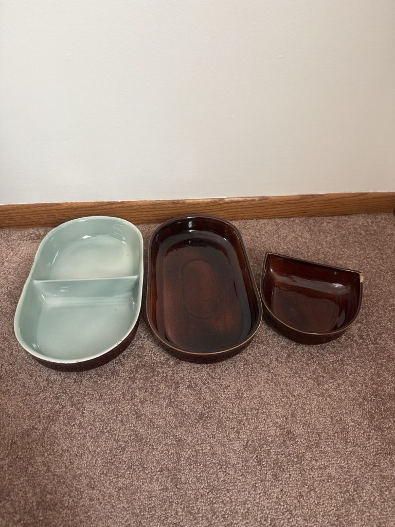 Vintage Ceramic Serving Dishes Bowls Set of 3 Brown & Celadon Glaze