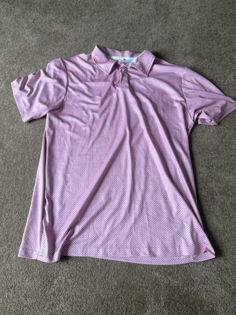 Men’s XL Pink Golf Polo Shirt Hummingbird Logo Micro Print Short Sleeve