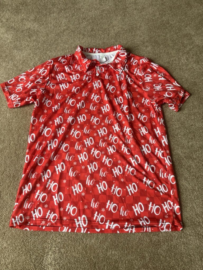Men’s Large Red Christmas Golf Polo Shirt Ho Ho Ho Holiday Short Sleeve