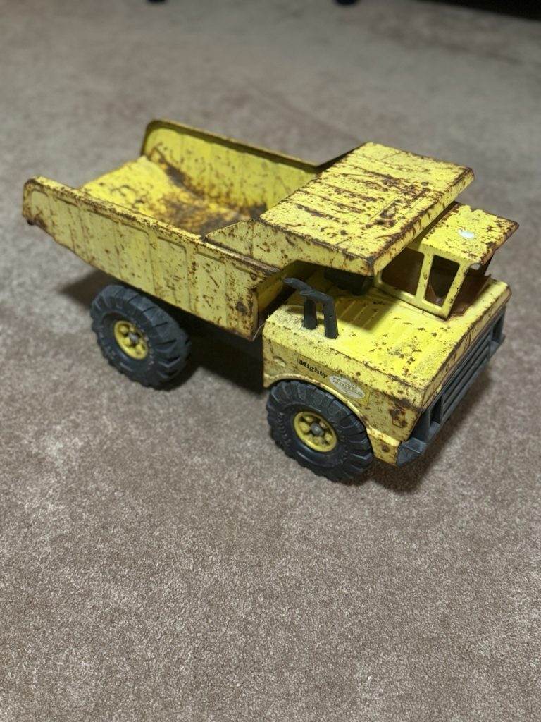 Vintage Tonka Mighty Dump Truck Pressed Steel Yellow Toy – Original, Well Worn