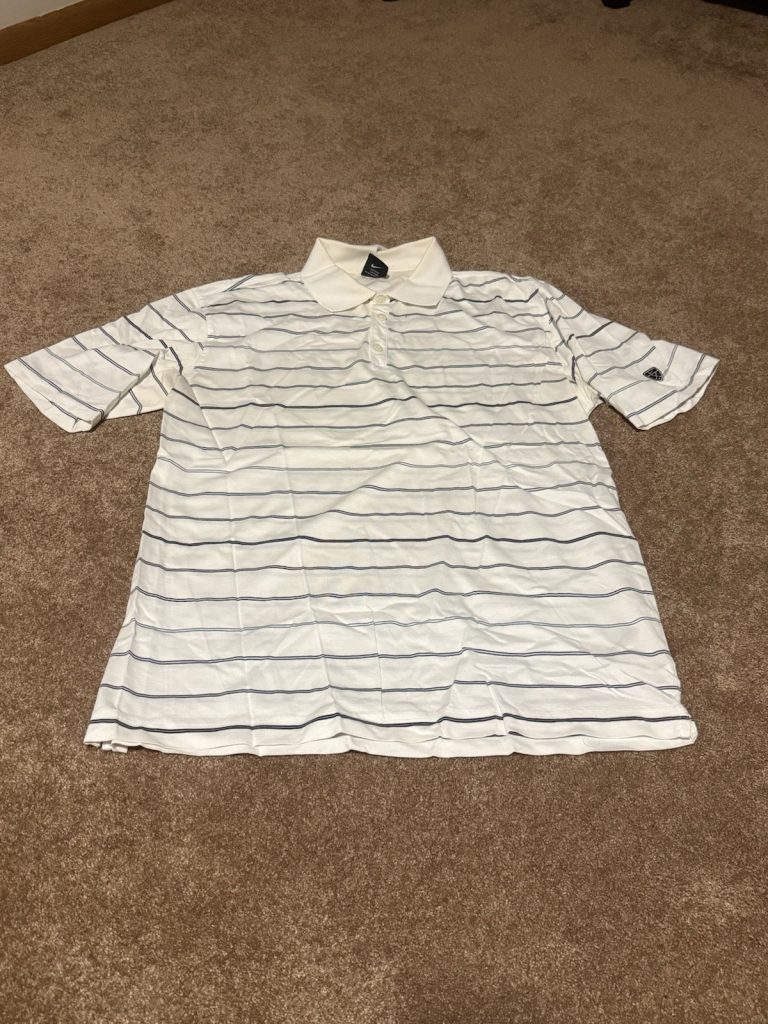 Nike Striped Polo Shirt Men’s Large White Blue Short Sleeve Casual Golf