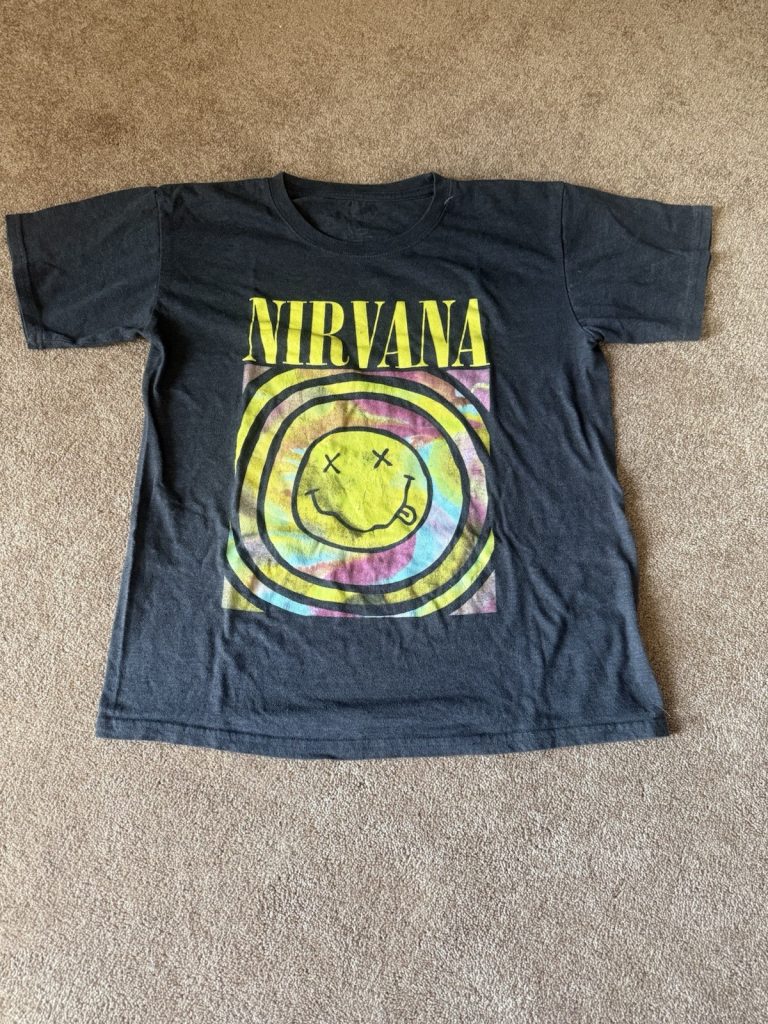 Nirvana Smiley Face Graphic T-Shirt Black Tie Dye Logo Size L