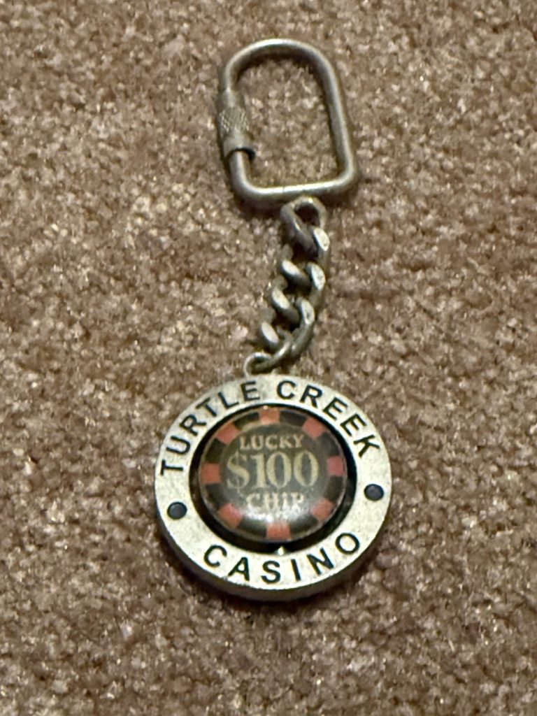 Vintage Turtle Creek Casino $100 Chip Keychain Lucky Poker Gambling Token