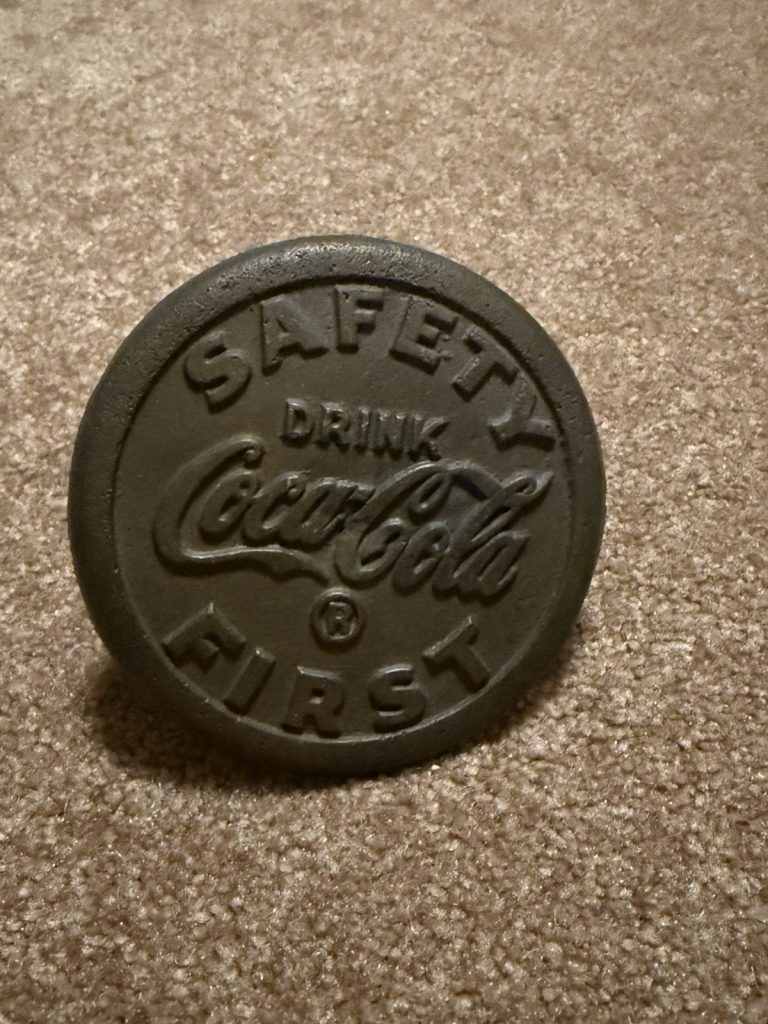 Vintage Coca-Cola Safety Drink First Cast Iron Marker Sign Advertising