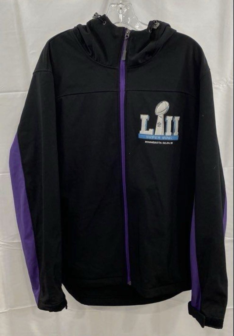 NFL Super Bowl LII Jacket Mens XL Black Purple Fleece Lined Minnesota 2018