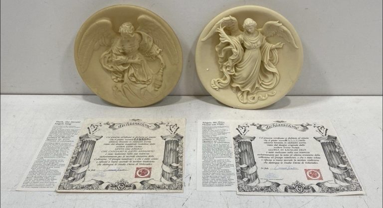 Studio Dante Di Volteradici Angel Wall Plaques Gloria & Udite Alabaster w/ COA