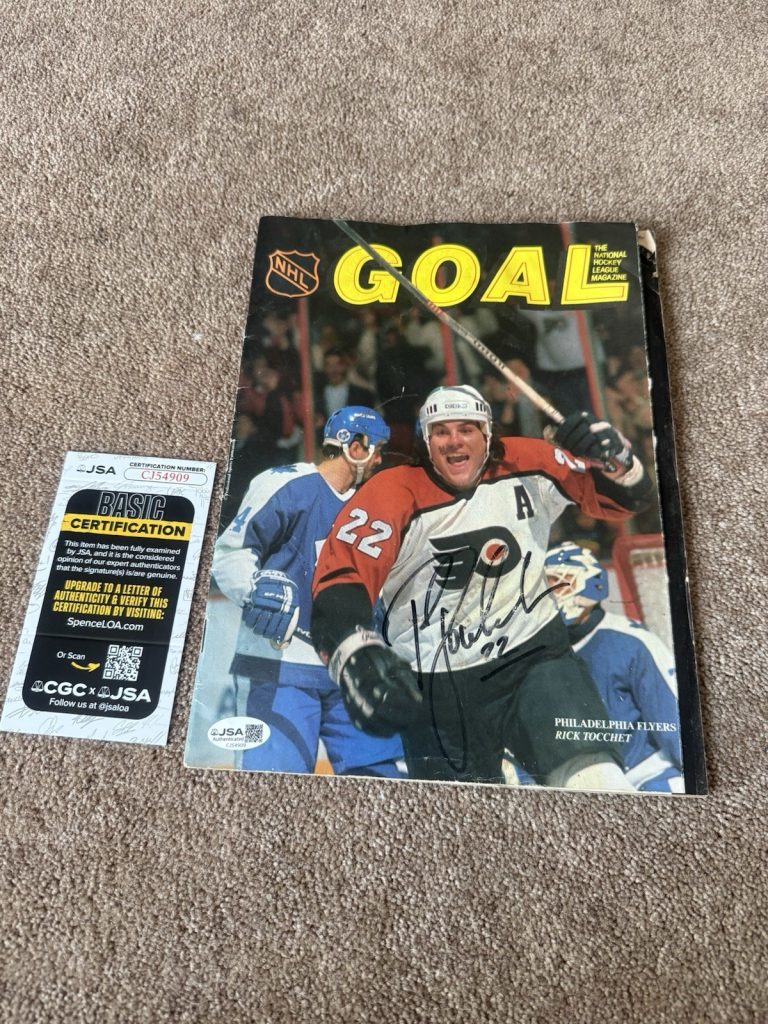 Rick Tocchet Signed NHL Goal Magazine Flyers JSA Auto Bud Light Back