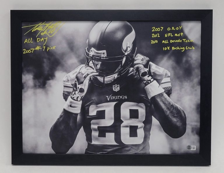 Adrian Peterson Signed 15x20 Metal Print Vikings MVP Beckett Witness Auto