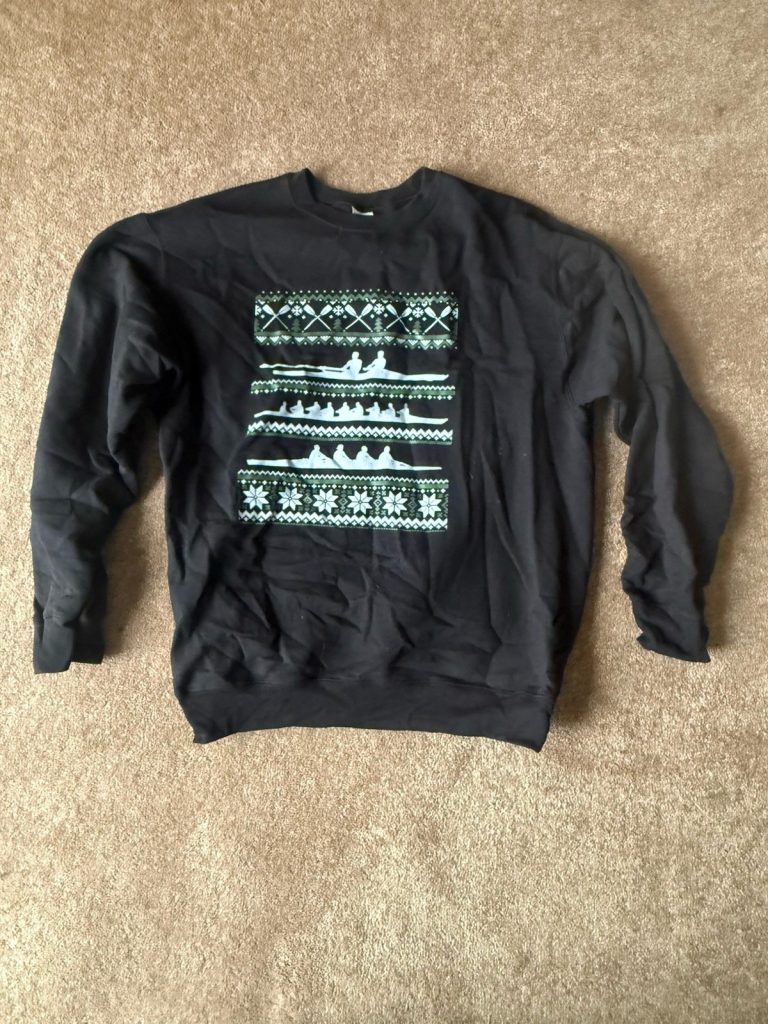 Port & Company Men’s Black Sweatshirt Size L Rowing Oars Fair Isle Fleece