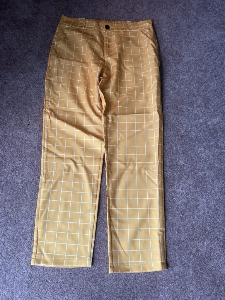 Men’s Tan Plaid Golf Pants Stretch Casual Flat Front Elastic Back Waist