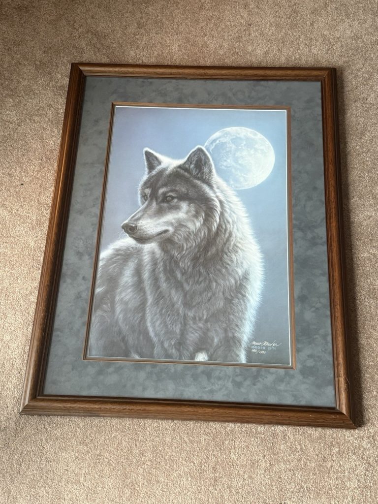 James A. Meger Wolf Art Print Signed & Numbered 680/1500 Framed 1991