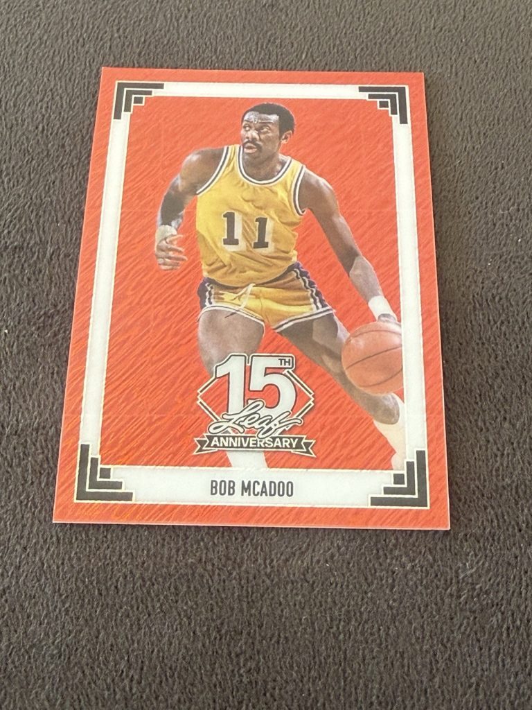 Bob McAdoo 2025 Leaf 15th Anniversary NSCC SSP Red /3 #91B-14 NBA HOF