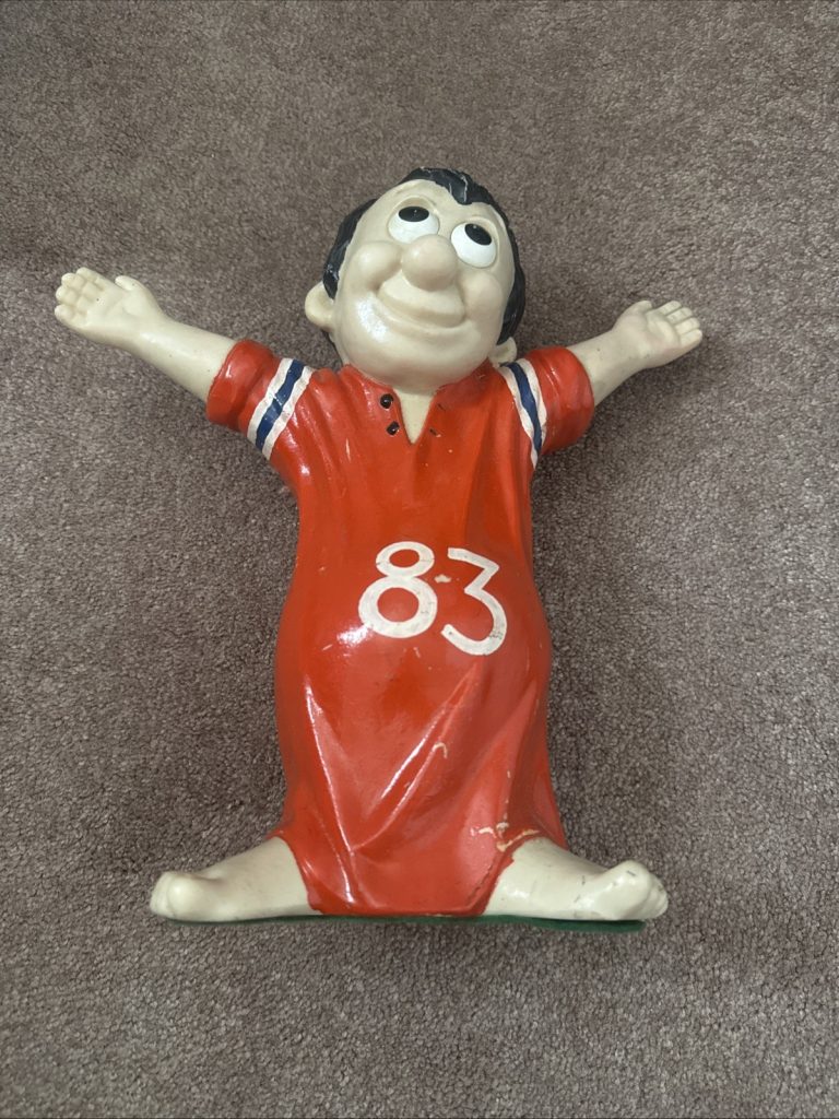 Vintage Soccer Player Display Figure 10” Plastic Arms Raised Felt Base