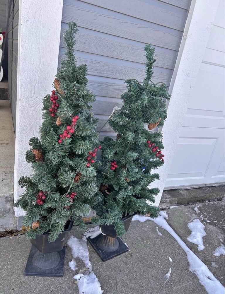 Pair of Decorative Faux Evergreen Porch Trees – Holiday Décor