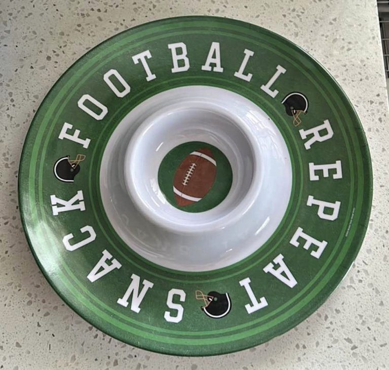 Football Snack Chip Bowl Green White Helmet Design Party Serving Dish