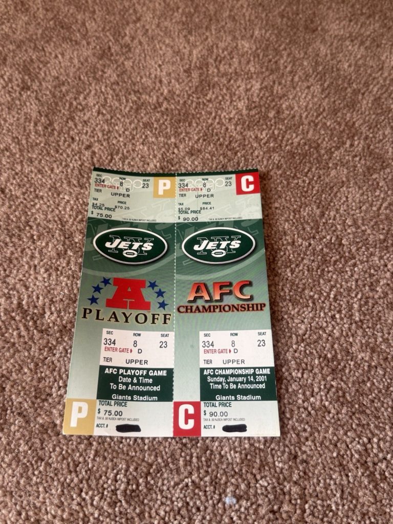 NY Jets 2001 AFC Championship Playoff Ticket Giants Stadium Section 334