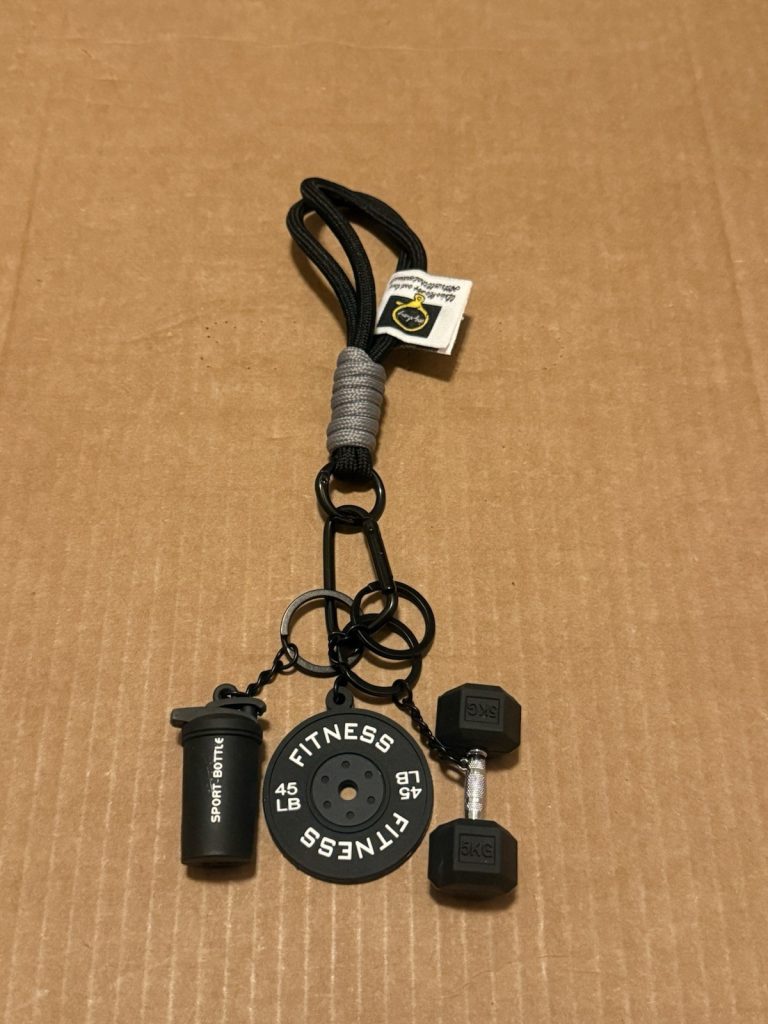 Black Fitness Dumbbell Keychain Set w/ Wrist Strap Gym Bag Charm