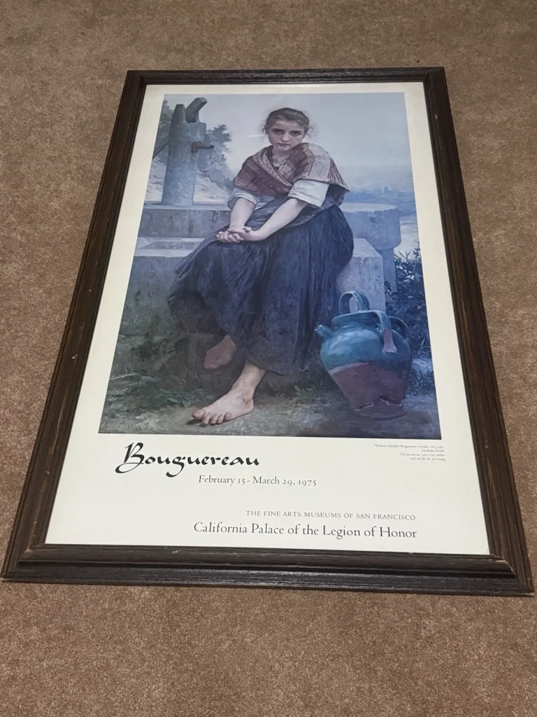 1975 Bouguereau “The Broken Pitcher” Exhibition Poster Framed Legion of Honor