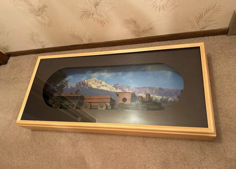 Vintage Wooden Train Shadow Box Wall Art 3D Diorama Mountain Scene Frame