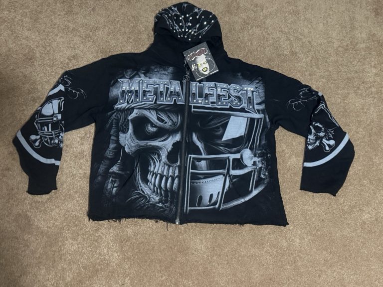 Stray Metal Life Hoodie XL Black Skull Football Zip Rhinestone Goth Punk