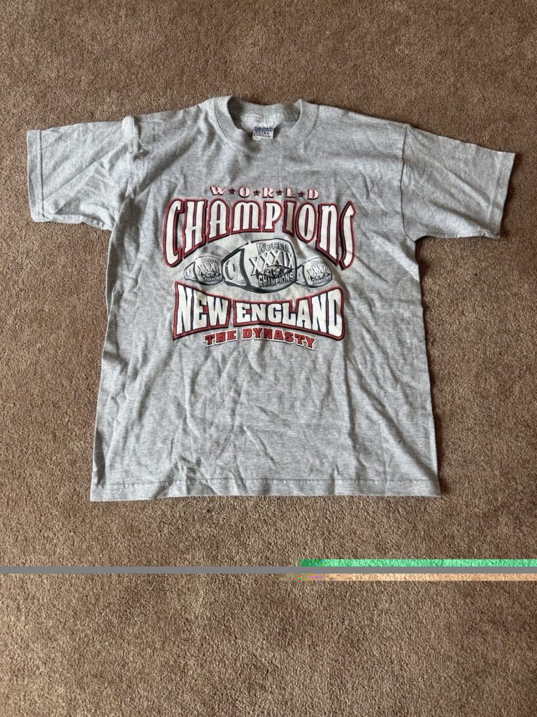 New England Patriots Youth L World Champions Dynasty T Shirt Gildan Gray