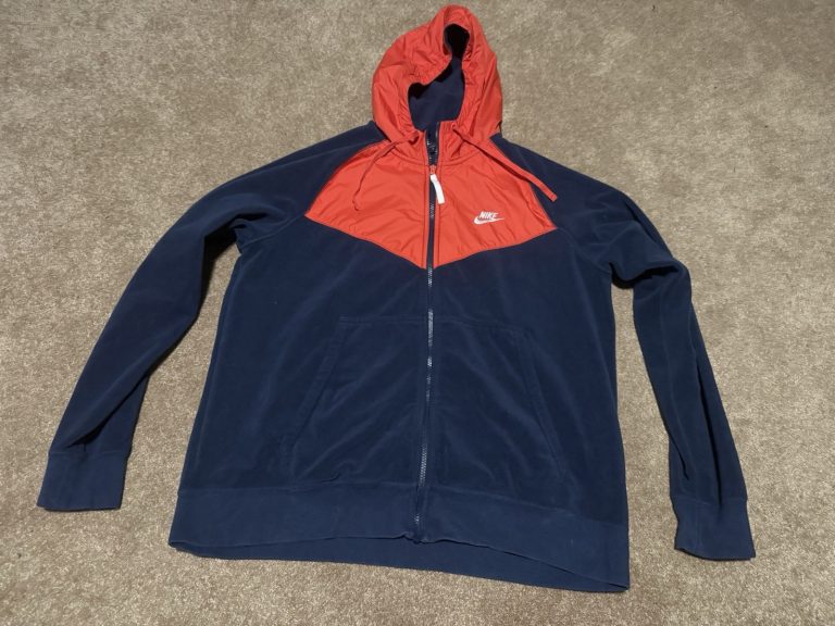 Nike Hoodie Jacket Mens XL Blue Red Full Zip Swoosh Hooded Sweatshirt