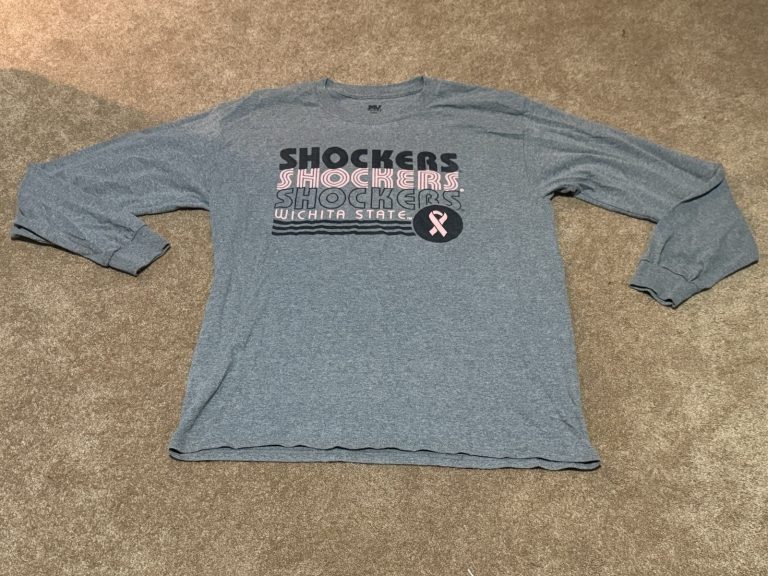 Wichita State Shockers Long Sleeve Shirt Pink Ribbon Gray Adult Large