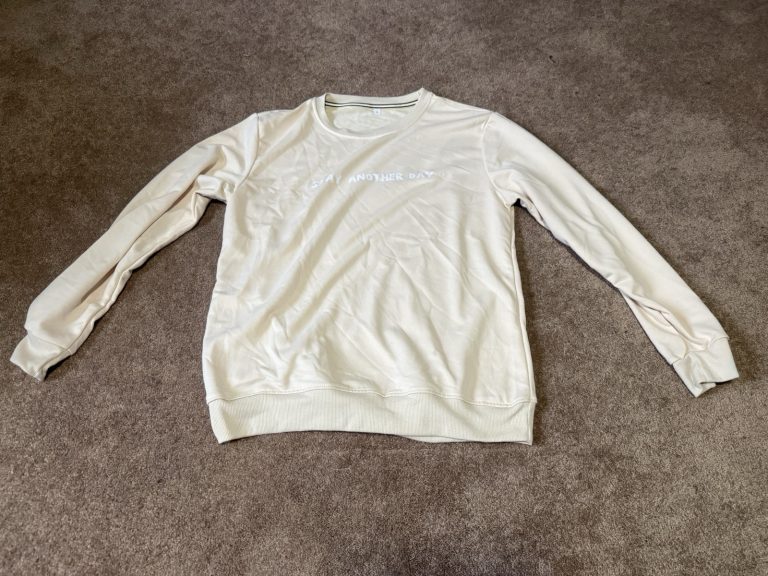 Stay Another Day Cream Crewneck Sweatshirt Graphic Back Size Large