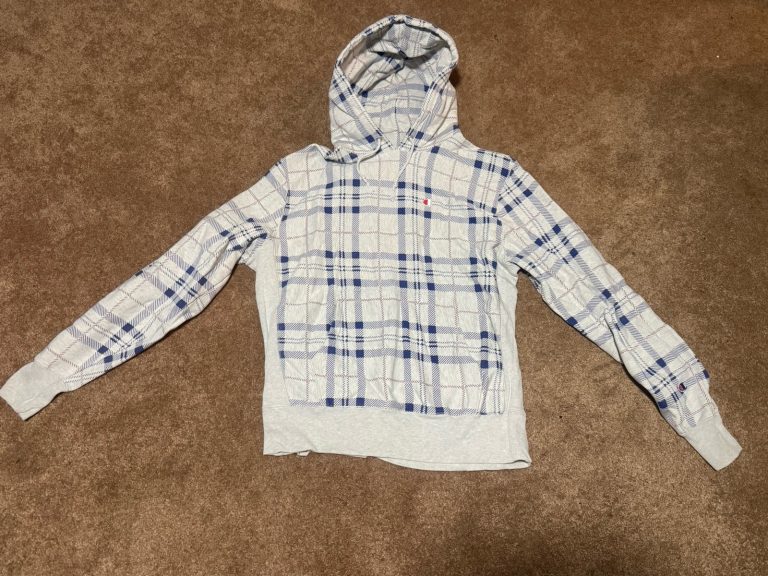 Champion Reverse Weave Hoodie Mens Large Pullover Sweatshirt Patch Plaid