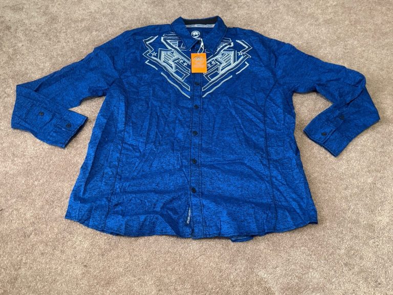 American Fighter Sequence Button-Up Shirt Blue Graphic Mens 2XL NWT