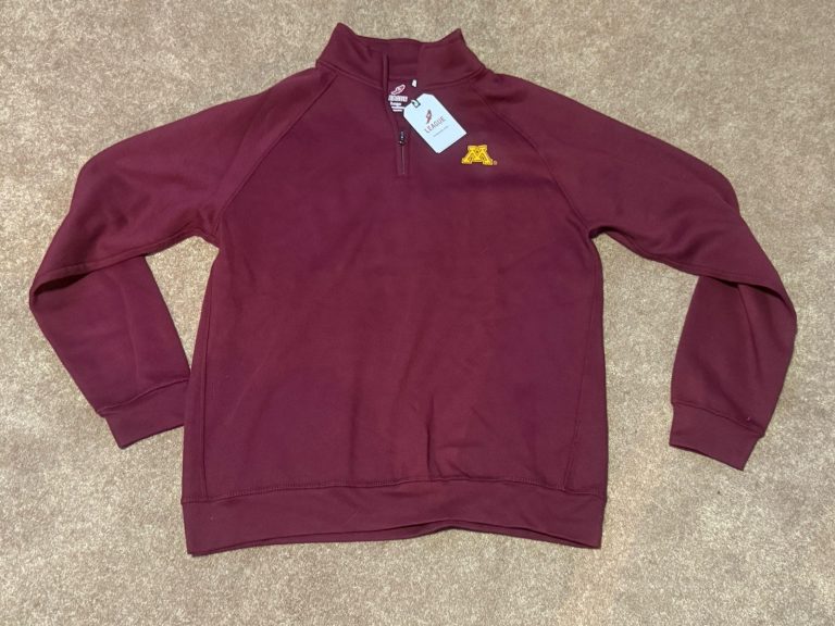 Minnesota Golden Gophers Maroon Quarter Zip Pullover Large NWT League 91