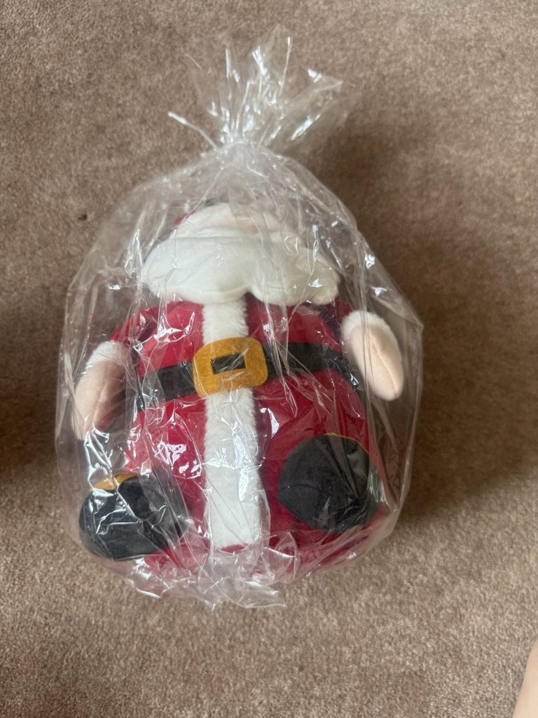Vintage Plush Santa Claus Stuffed Toy Christmas Decor Red Suit Sealed Bag