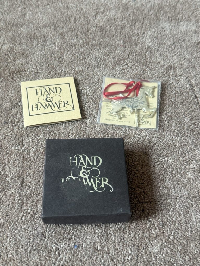Hand & Hammer Pewter Carousel Horse Ornament w Box Vintage Christmas Decor