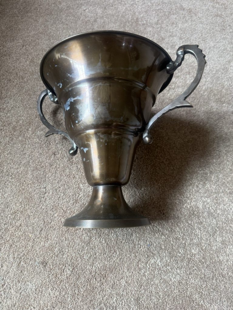 Vintage Bronze-Tone Metal Urn Vase Dual Handles Rustic Decor Planter Trophy
