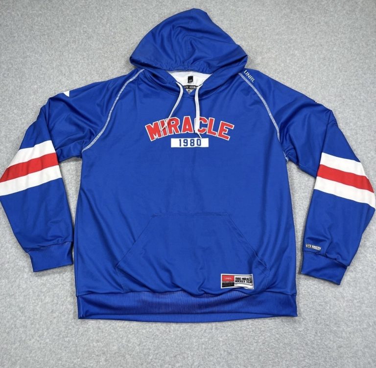 UNRL Hoodie Mens Small Blue Silk Series 1980 Miracle On Ice Hockey Team USA Flag