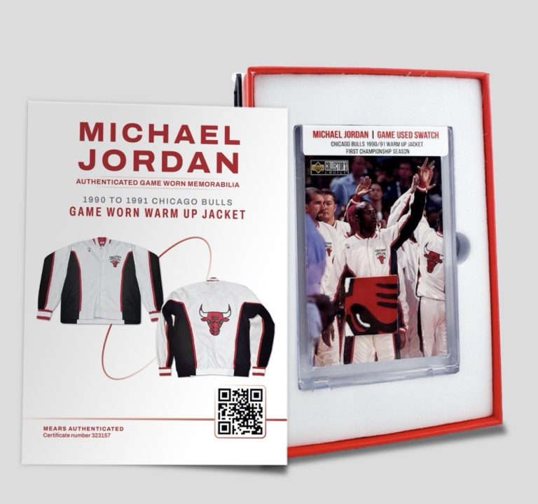 Michael Jordan 1990-91 Chicago Bulls Championship Game Worn Jacket Swatch Box