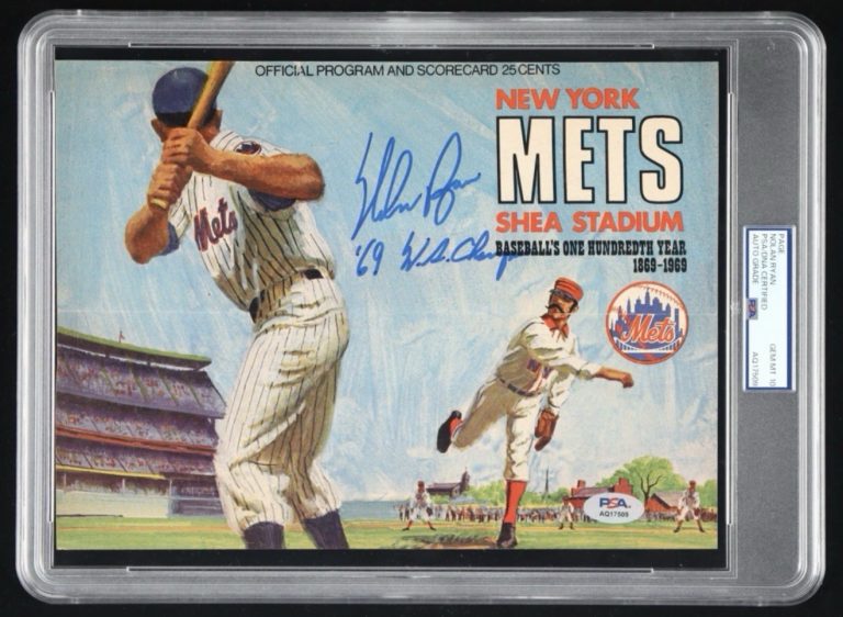 Nolan Ryan Signed 1969 Mets Shea Stadium Program Cover PSA 10 ’69 WS Champs