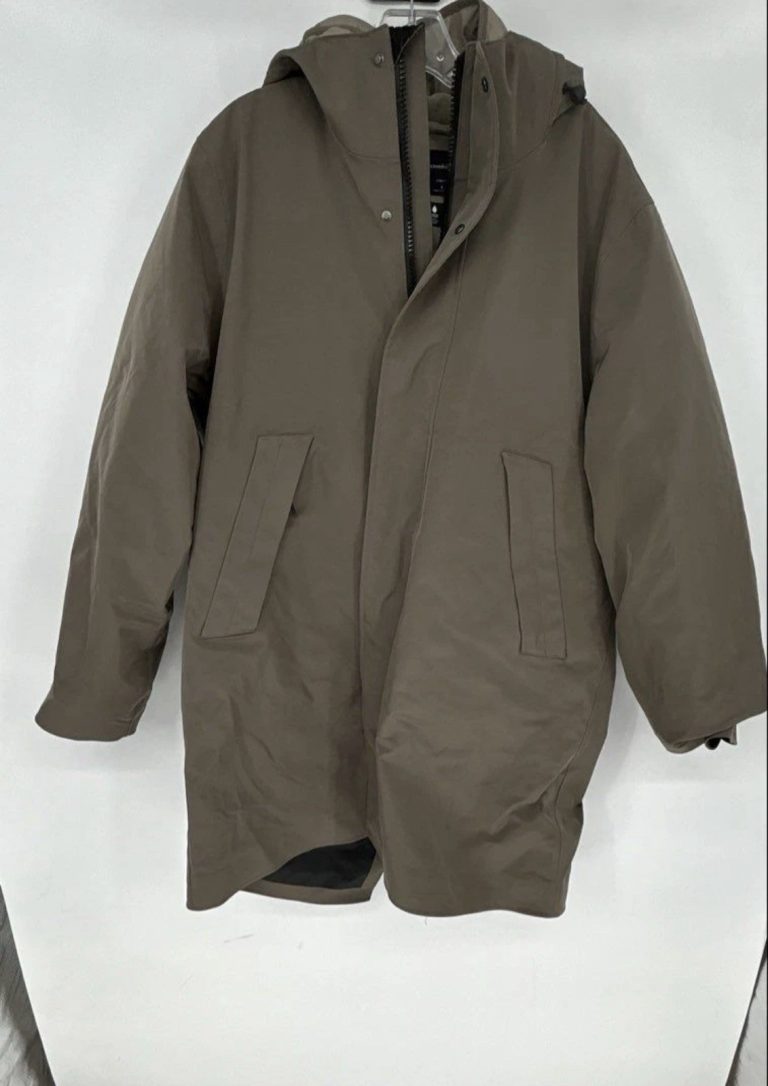Abercrombie & Fitch Down Parka Jacket Mens Large Hooded Brown Stretch Coat