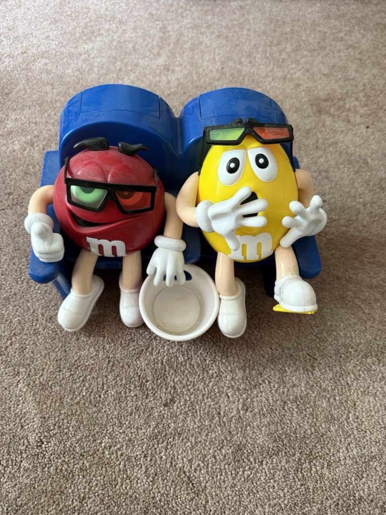 M&M’s 3D Movie Theater Candy Dispenser Red & Yellow Characters Figure Toy 90s