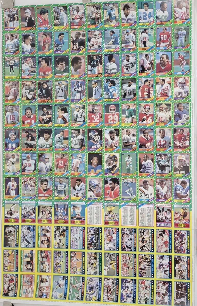 1986 Topps Football Uncut Card Sheet w/ Jerry Rice RC