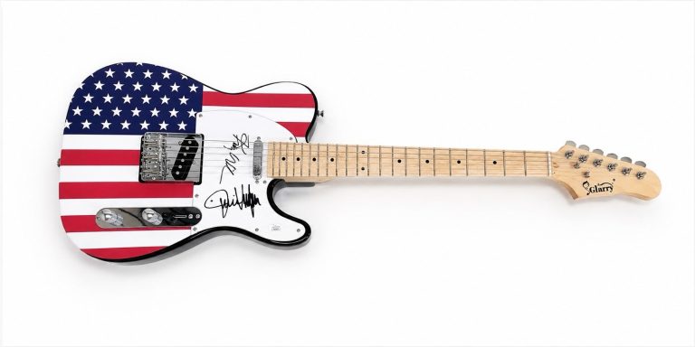 Phil Collen & Vivian Campbell Signed American Flag Electric Guitar JSA COA