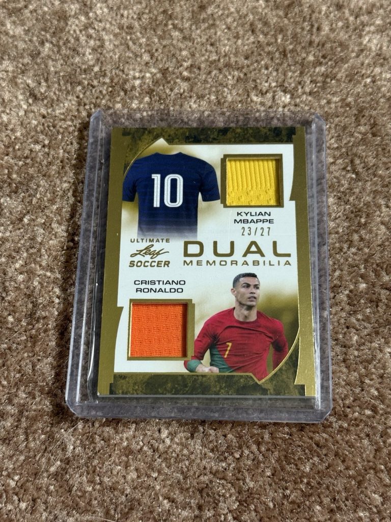 2023 Leaf Ultimate Soccer Mbappe Ronaldo Dual Patch Relic Gold /27