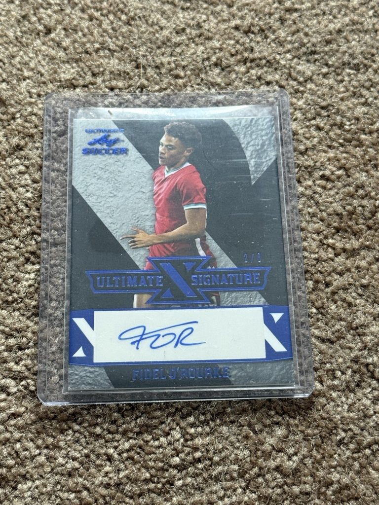 2022 Leaf Ultimate Soccer Fidel O’Rourke Ultimate Signature Blue Auto 2/8