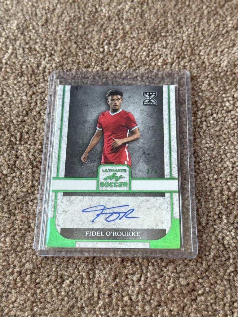 2022 Leaf Ultimate Soccer Fidel O’Rourke Rookie Auto Green /6 Liverpool RC