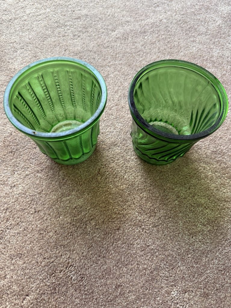 Lot 2 Vintage Green Depression Glass Toothpick Holders Ribbed Swirl Pattern