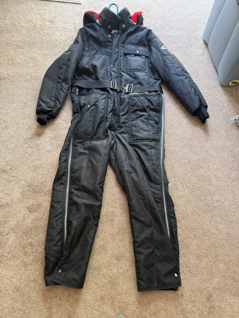 Vintage Arctic Cat Snowmobile One-Piece Snow Suit Black Hooded Insulated M/L