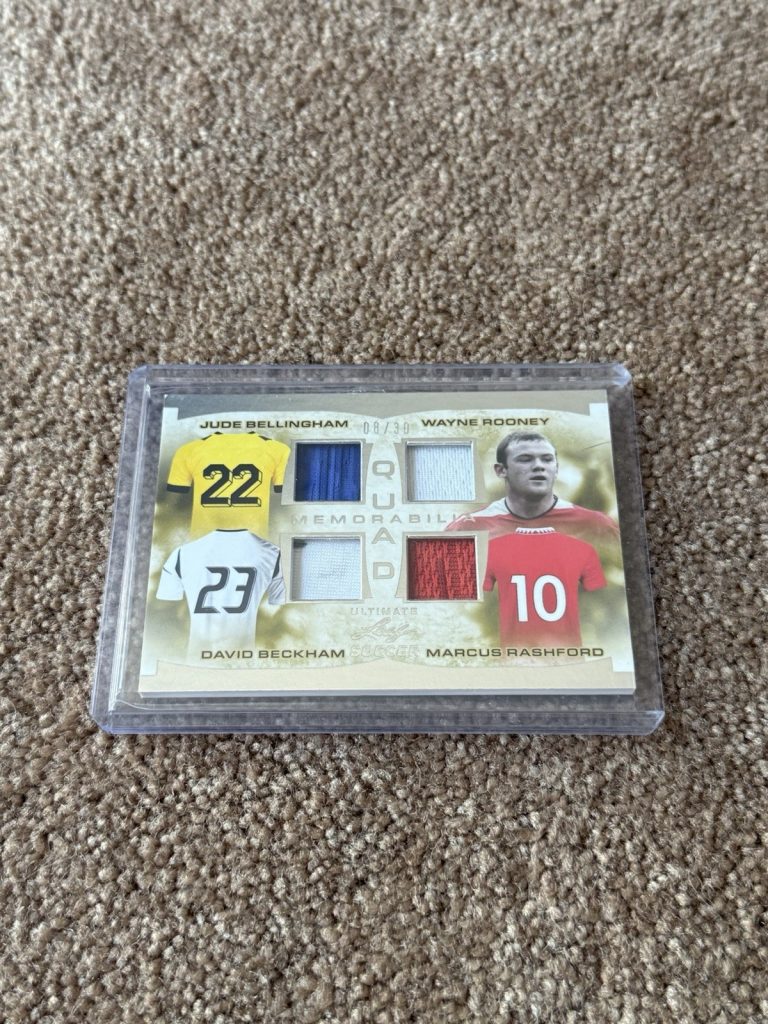 2023 Leaf Ultimate Soccer Quad Mem UQM-3 Bellingham Beckham Rooney Rashford /30