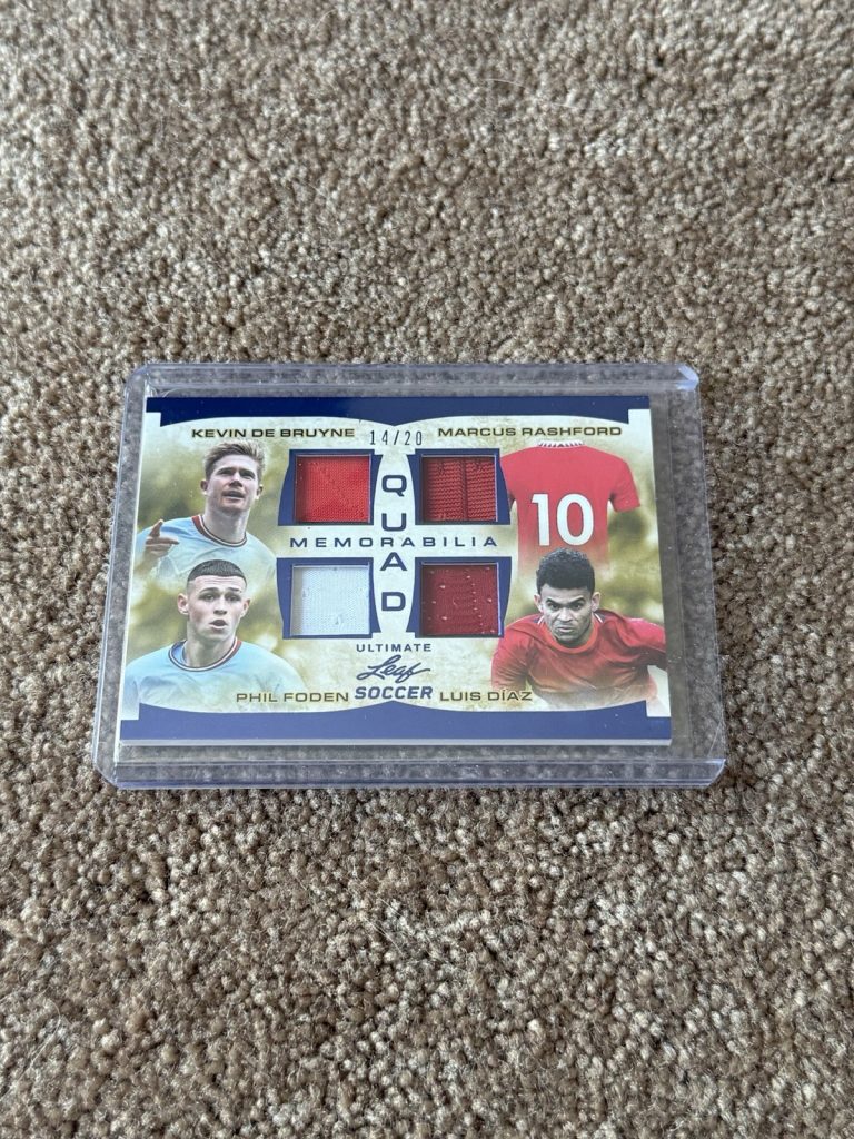 2023 Leaf Ultimate Soccer Quad Memorabilia UQM-7 De Bruyne Foden Rashford /20