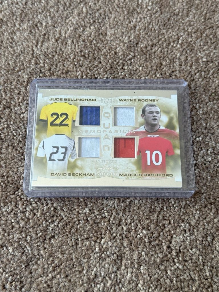 2023 Leaf Ultimate Soccer Quad Mem UQM-3 Bellingham Beckham Rooney Rashford /30